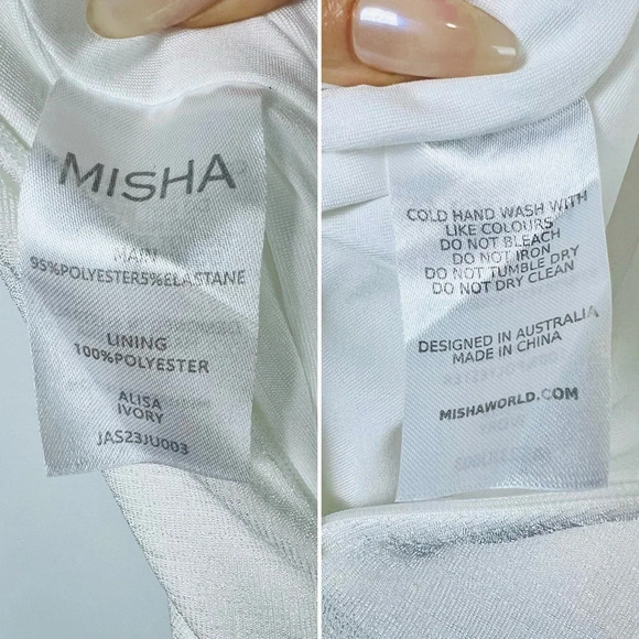 MISHA Alisa Slinky Off Shoulder Wide Leg Twist Jumpsuit in Ivory Ailsa Medium M - Picture 8 of 11